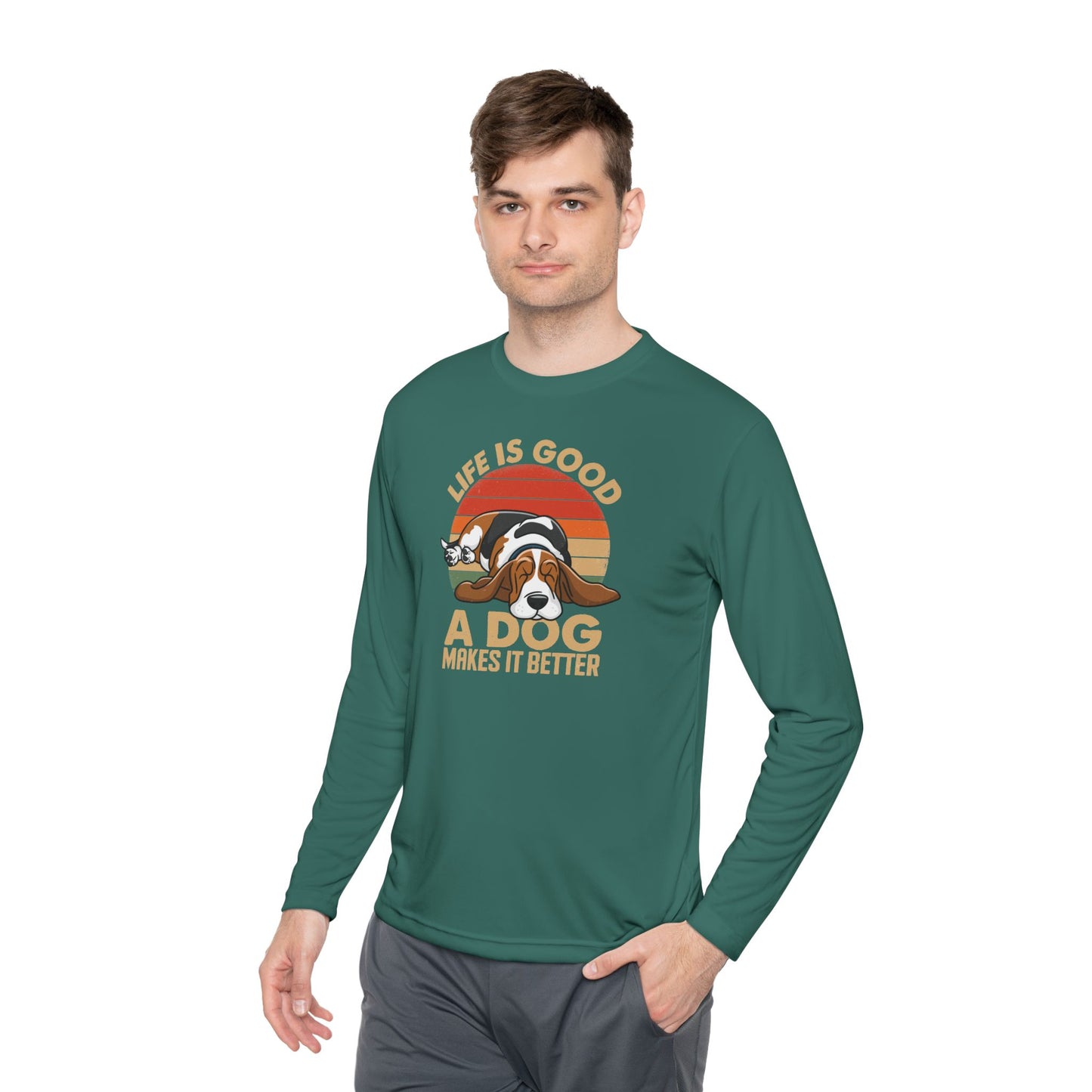 Graphic Long Sleeve Tee - Life is Good A Dog Makes it Better
