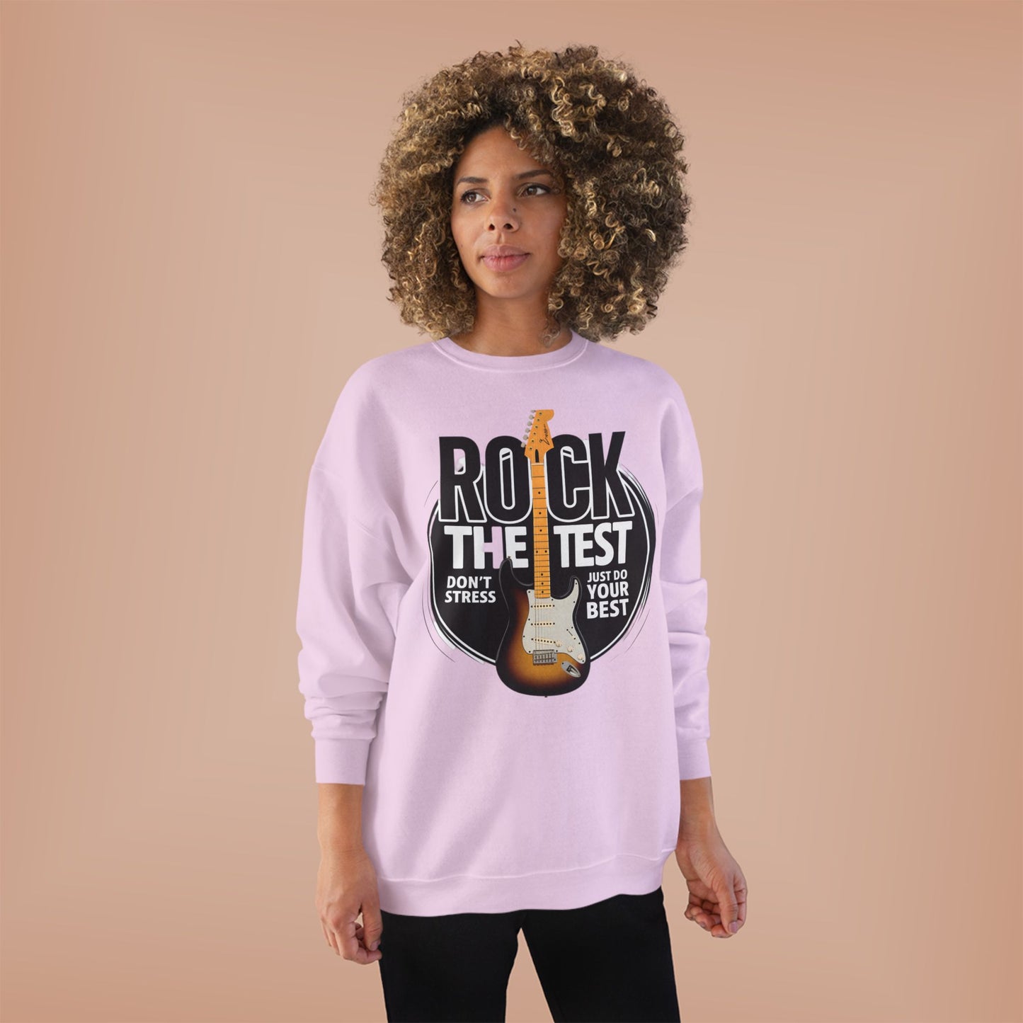 Sweatshirt: Rock the Test, Don't Stress - Eco-Friendly Unisex Crewneck