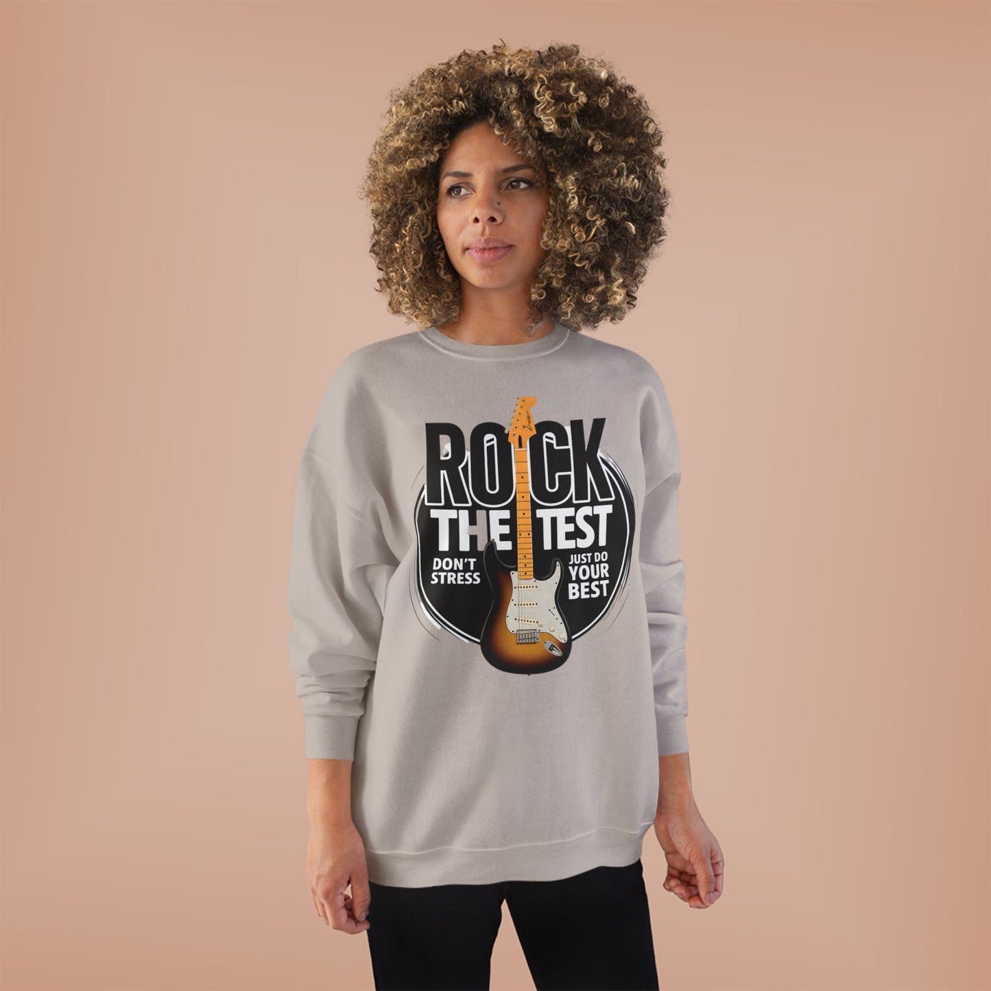 Sweatshirt: Rock the Test, Don't Stress - Eco-Friendly Unisex Crewneck