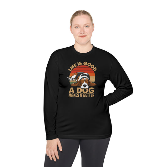 Graphic Long Sleeve Tee - Life is Good A Dog Makes it Better