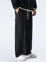 Men's Thermal Fleece Wide-Leg Sweatpants - Casual Loose Fit Track Trousers for Winter