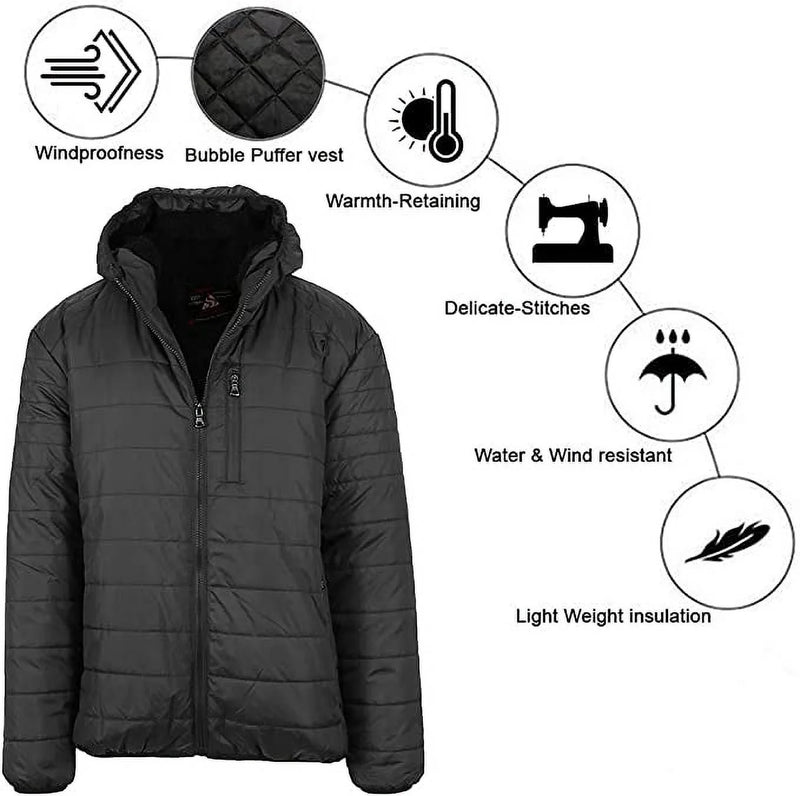 Men's Sherpa-Lined Hooded Puffer Jacket (Available in Sizes S to 2XL)