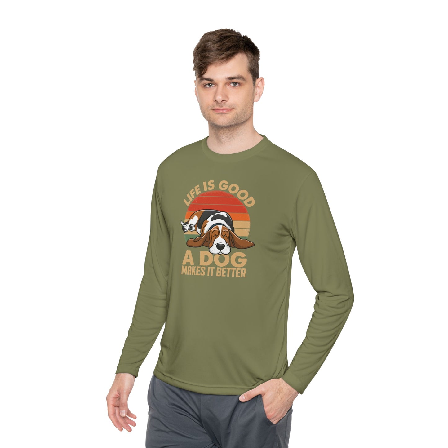 Graphic Long Sleeve Tee - Life is Good A Dog Makes it Better
