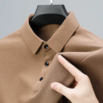 New Men'S Casual Waffle Short Sleeve Polo Shirt Fashion Solid Color Top