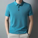 New Men'S Casual Waffle Short Sleeve Polo Shirt Fashion Solid Color Top