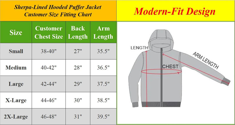 Men's Sherpa-Lined Hooded Puffer Jacket (Available in Sizes S to 2XL)