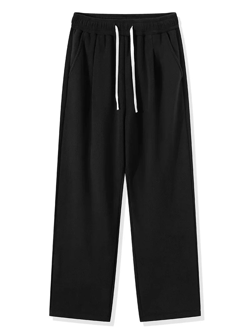 Men's Thermal Fleece Wide-Leg Sweatpants - Casual Loose Fit Track Trousers for Winter