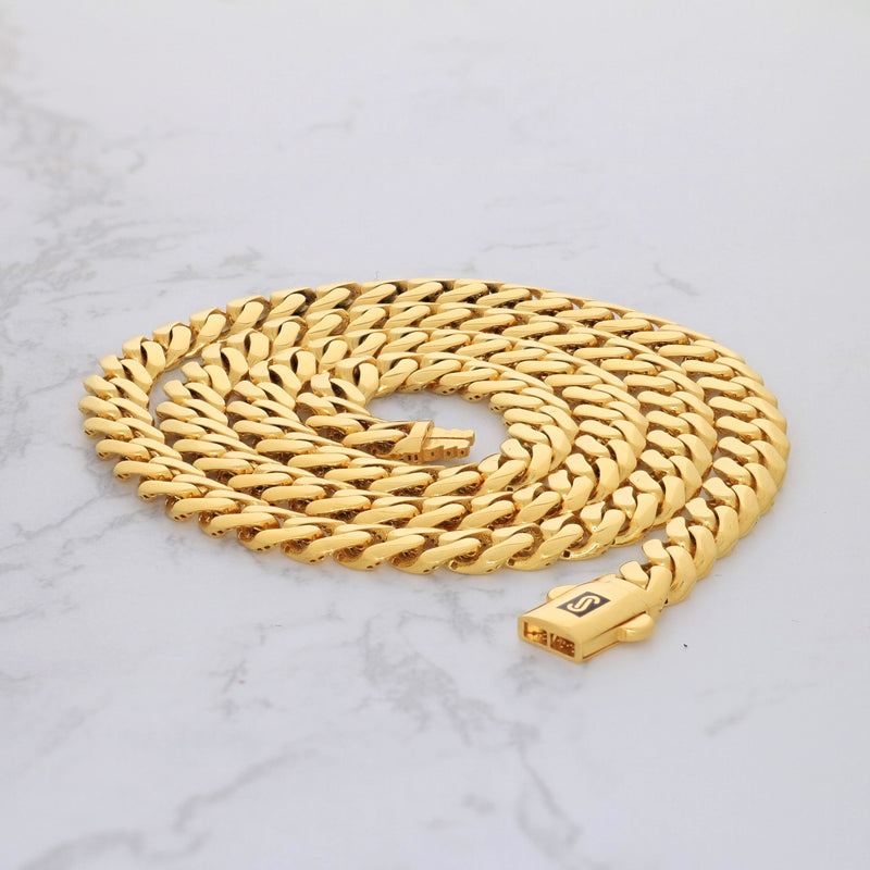 14K Yellow Gold 6mm Royal Monaco Miami Cuban Link Chain Necklace for Men and Women, Available in 16" to 30" Lengths