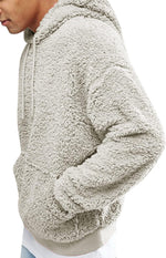 Men's Fuzzy Sherpa Pullover Hoodie with Front Pocket - Long Sleeve Military-Inspired Outerwear for Fall and Winter