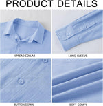 Mens Button down Shirt Linen Cotton Shirts Casual Long Sleeve Spread Collar Lightweight Beach Plain Tops