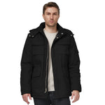 Men's Hooded Winter Puffer Jacket - Warm Black Coat, Size L