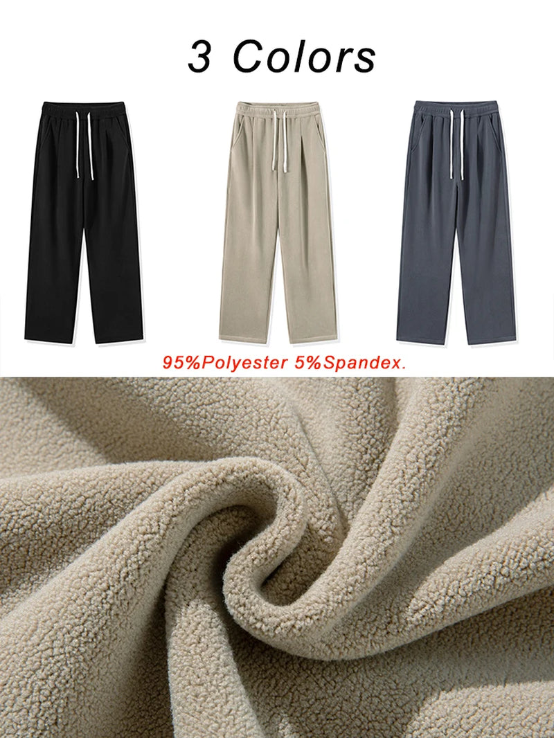 Men's Thermal Fleece Wide-Leg Sweatpants - Casual Loose Fit Track Trousers for Winter