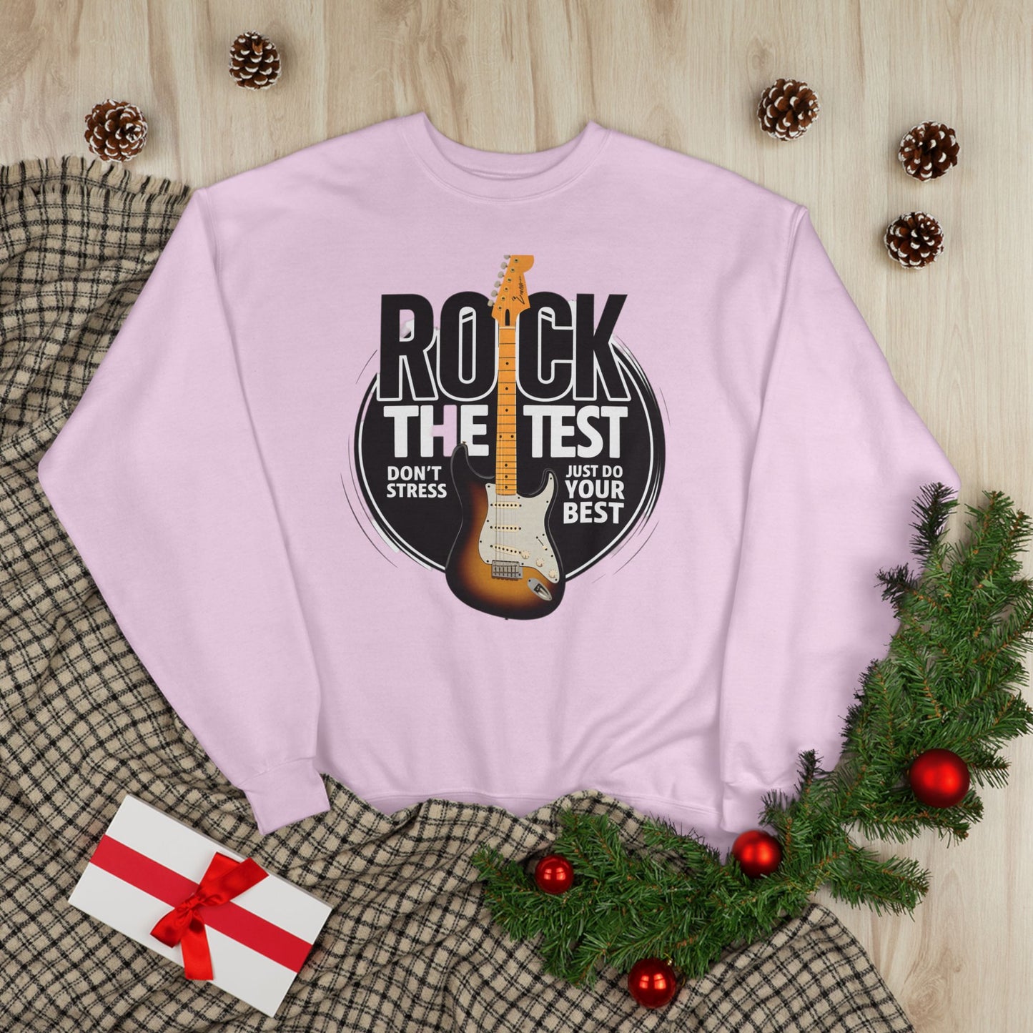 Sweatshirt: Rock the Test, Don't Stress - Eco-Friendly Unisex Crewneck