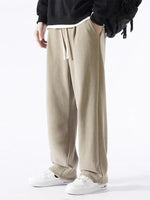 Men's Thermal Fleece Wide-Leg Sweatpants - Casual Loose Fit Track Trousers for Winter