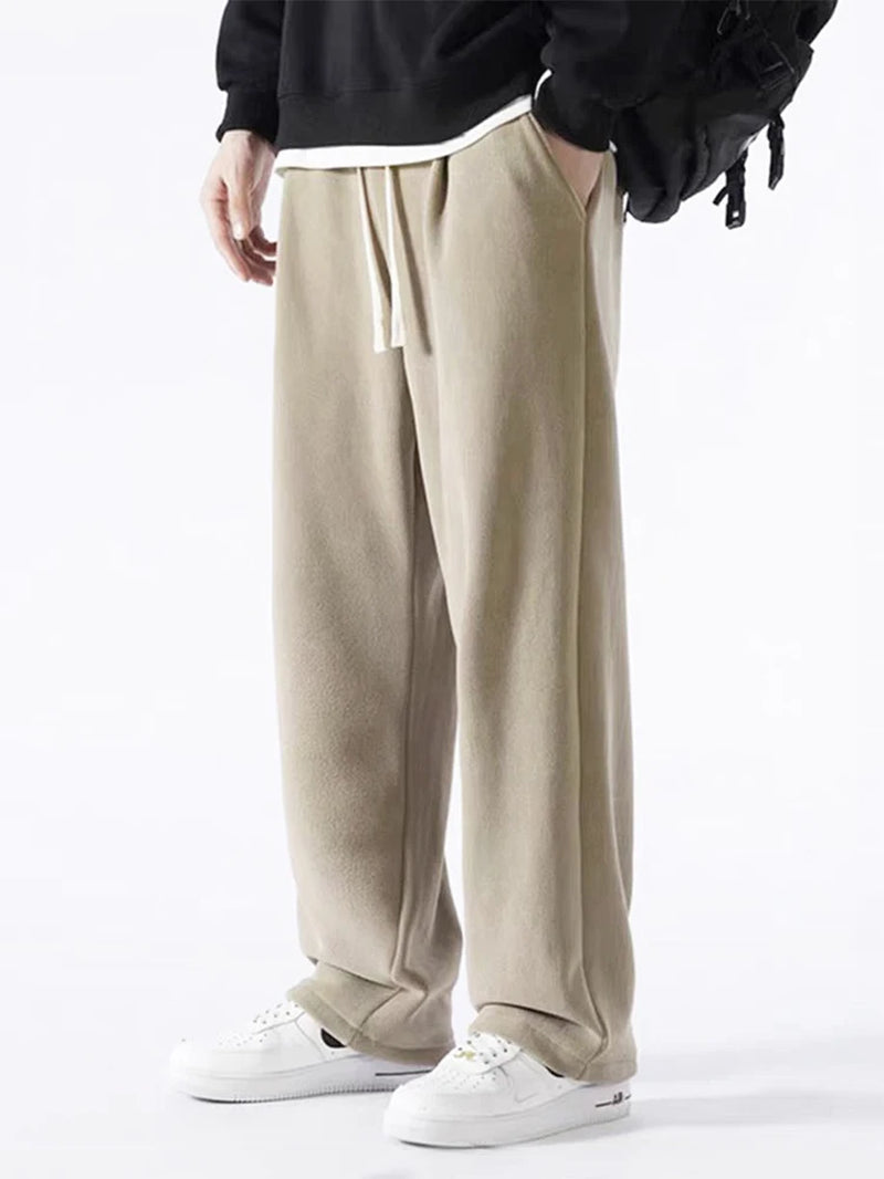 Men's Thermal Fleece Wide-Leg Sweatpants - Casual Loose Fit Track Trousers for Winter