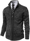 Men's Slim Fit Full Zip Cardigan Sweater with Stand Collar and Dual Front Pockets