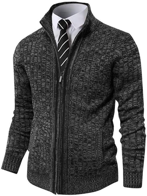 Men's Slim Fit Full Zip Cardigan Sweater with Stand Collar and Dual Front Pockets