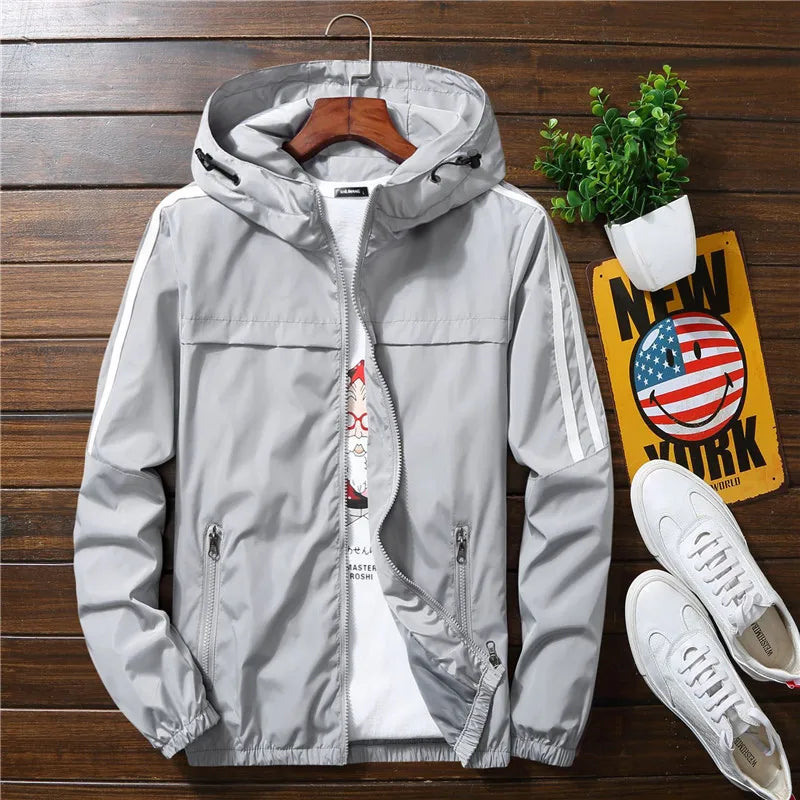 New Men's Casual Hooded Bomber Jacket Spring Autumn Hip Hop Plus Size Windbreaker Sportswear Zipper Jacket Coat Outwear