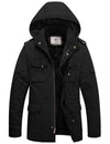 Men's Hooded Winter Puffer Jacket - Warm Black Coat, Size L