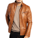 Men's Stand Collar Faux Leather Motorcycle Jacket