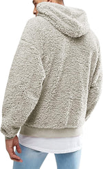 Men's Fuzzy Sherpa Pullover Hoodie with Front Pocket - Long Sleeve Military-Inspired Outerwear for Fall and Winter