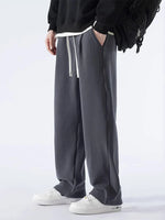 Men's Thermal Fleece Wide-Leg Sweatpants - Casual Loose Fit Track Trousers for Winter