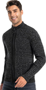 Men's Slim Fit Full Zip Cardigan Sweater with Stand Collar and Dual Front Pockets