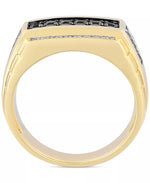 Men's 10K Gold Black and White Diamond Square Cluster Ring (1 Ct. T.W.)