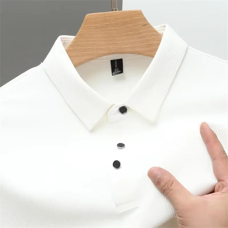 New Men'S Casual Waffle Short Sleeve Polo Shirt Fashion Solid Color Top