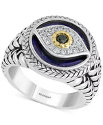 EFFY® Men's Multi-Gemstone and Diamond Evil Eye Ring in Sterling Silver and 14K Gold (1/10 Ct. T.W.)