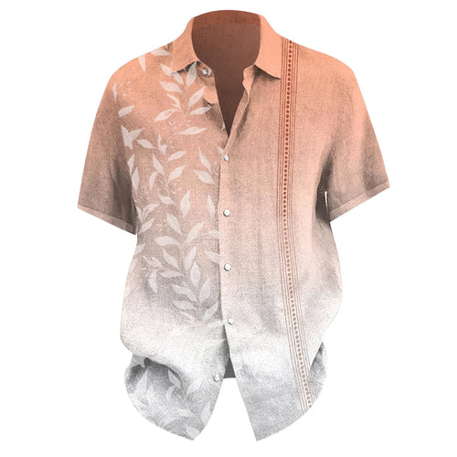 Men's Lightweight Cotton Linen Short Sleeve Button-Up Shirt with Pocket - Casual Summer Vacation Top in Rose Gold, Size 3XL