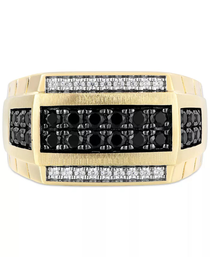 Men's 10K Gold Black and White Diamond Square Cluster Ring (1 Ct. T.W.)